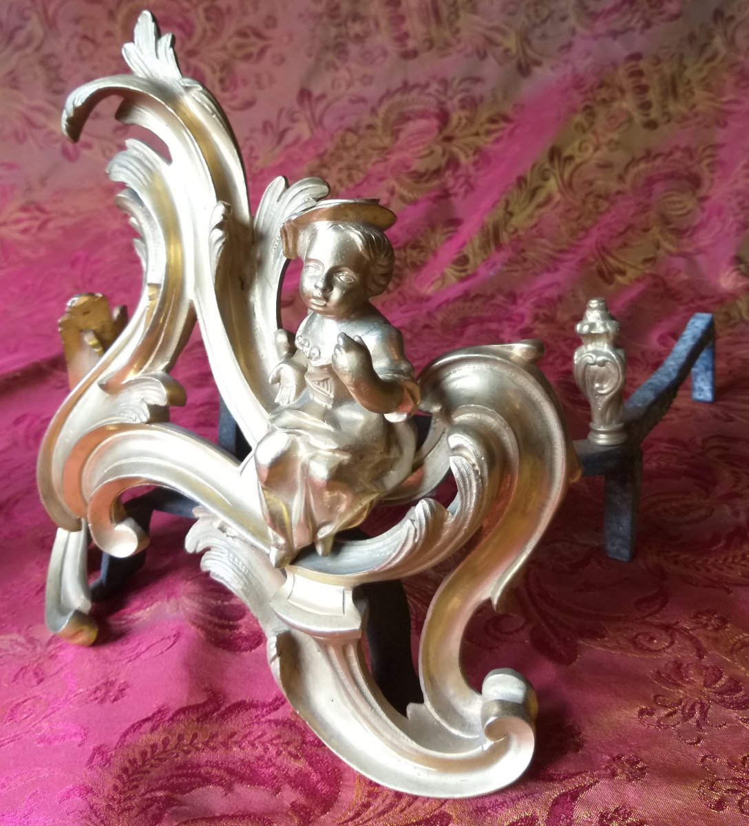 Chenets en bronze, style Louis XV, ca.1850-photo-1