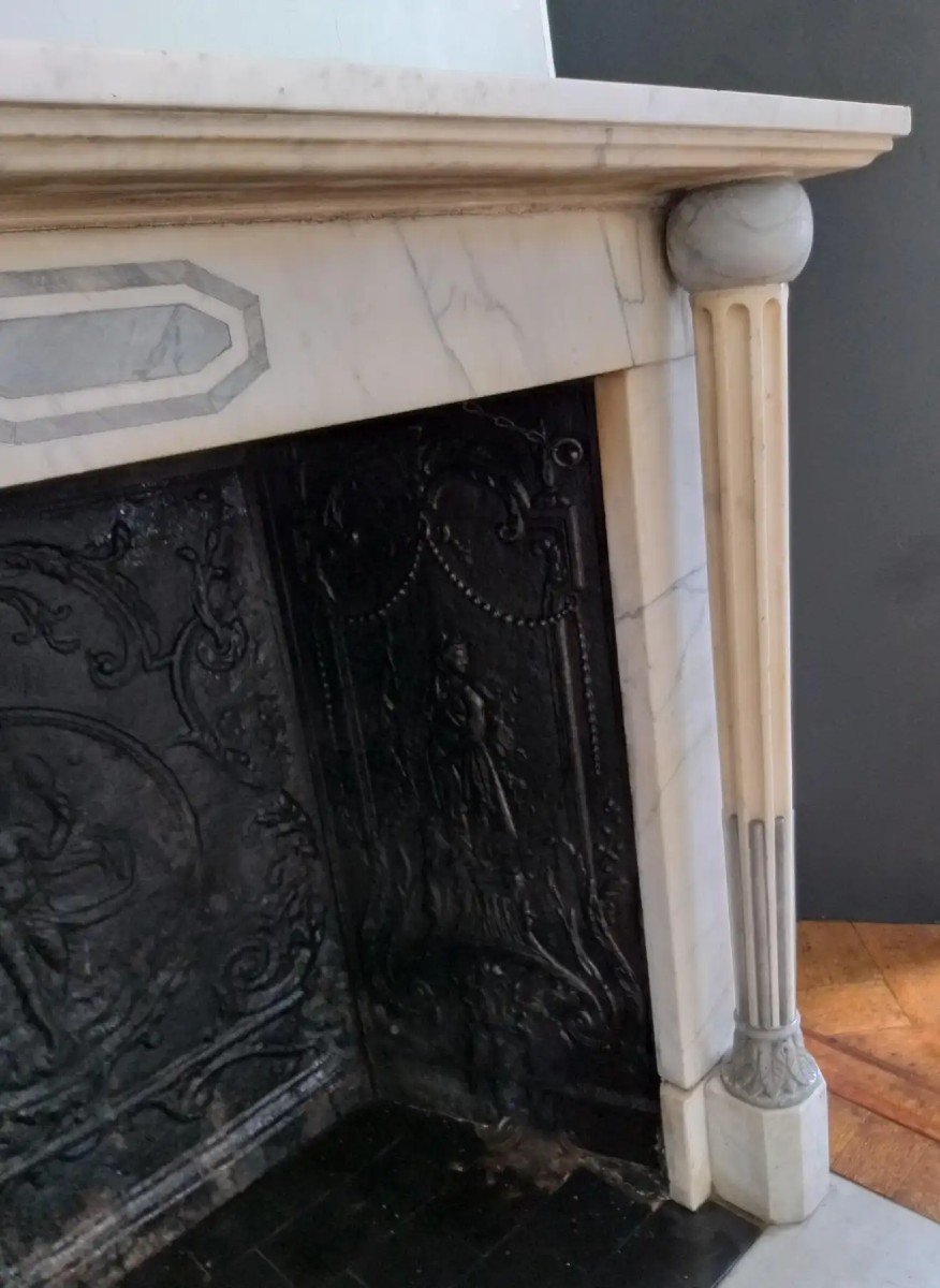 Empire Style Fireplace In Carrara And Bleu Turquin Marble, Ca.1830-photo-2