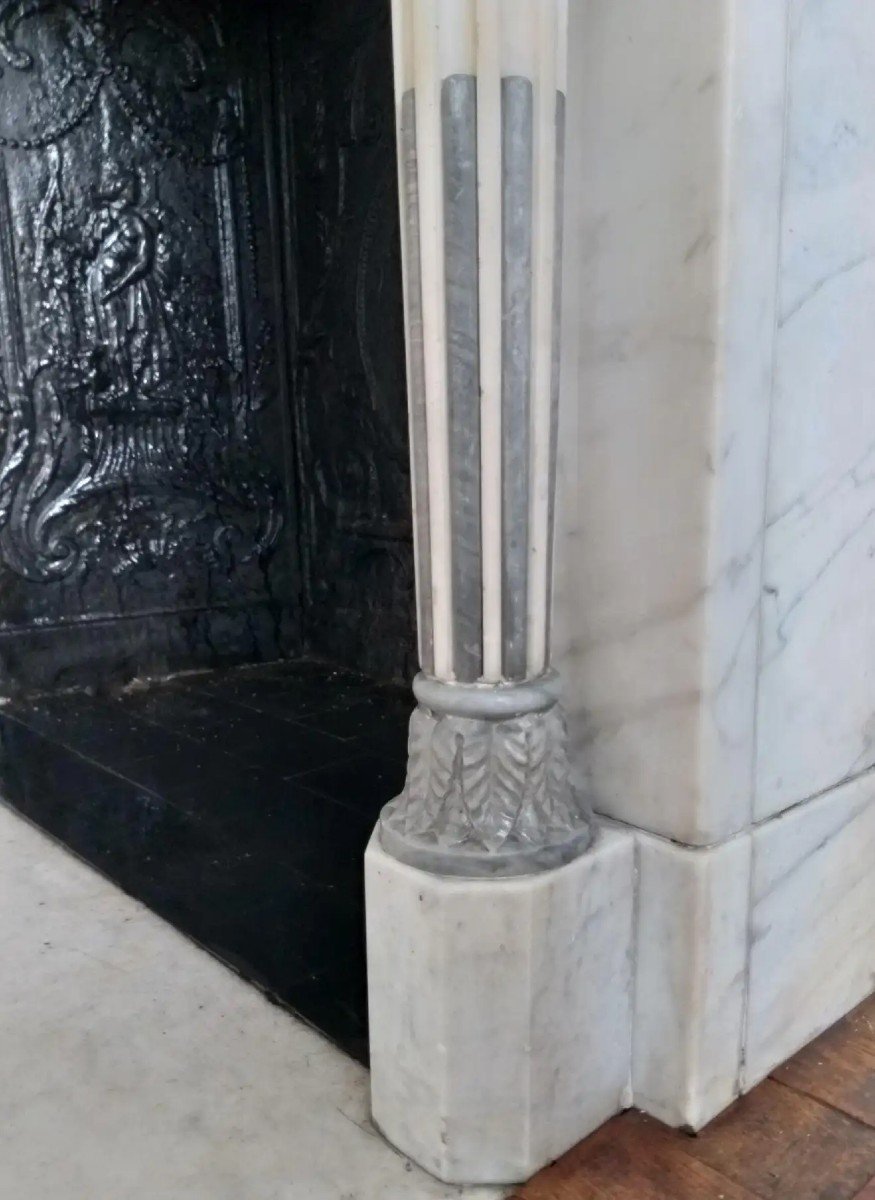 Empire Style Fireplace In Carrara And Bleu Turquin Marble, Ca.1830-photo-3