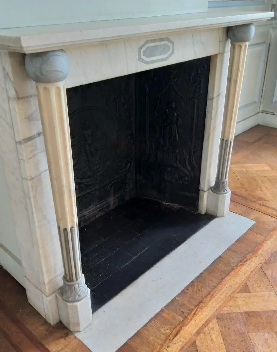 Empire Style Fireplace In Carrara And Bleu Turquin Marble, Ca.1830