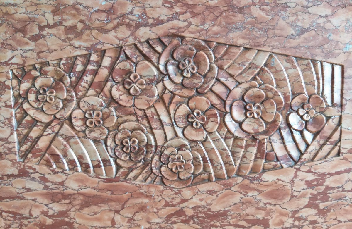 Art Déco Fireplace, Ca.1930 Made Out Of The Striking Rosa Verona Marble.-photo-3