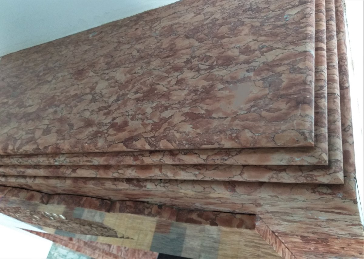 Art Déco Fireplace, Ca.1930 Made Out Of The Striking Rosa Verona Marble.-photo-2