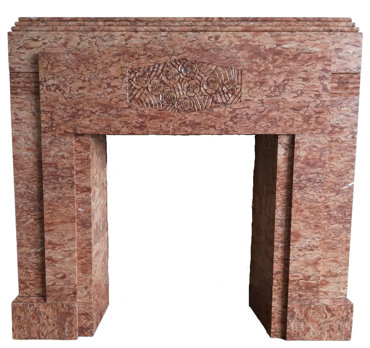 Art Déco Fireplace, Ca.1930 Made Out Of The Striking Rosa Verona Marble.