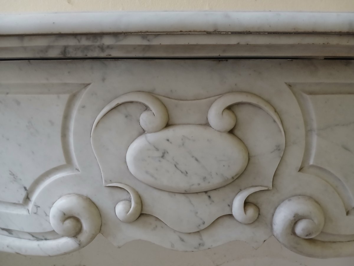 Art Nouveau Style Fireplace In Carrara Marble, Circa 1920-photo-3
