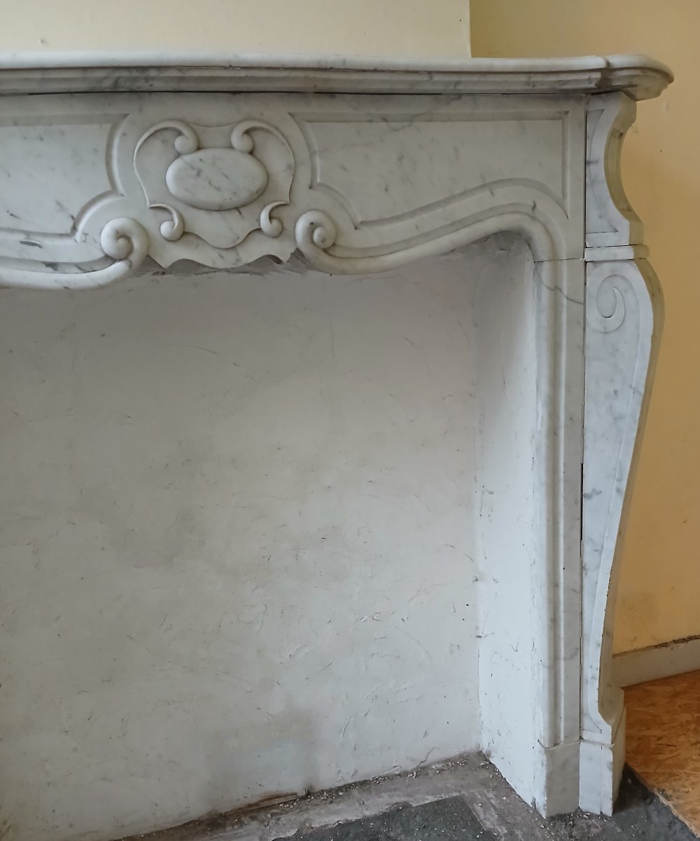 Art Nouveau Style Fireplace In Carrara Marble, Circa 1920-photo-4