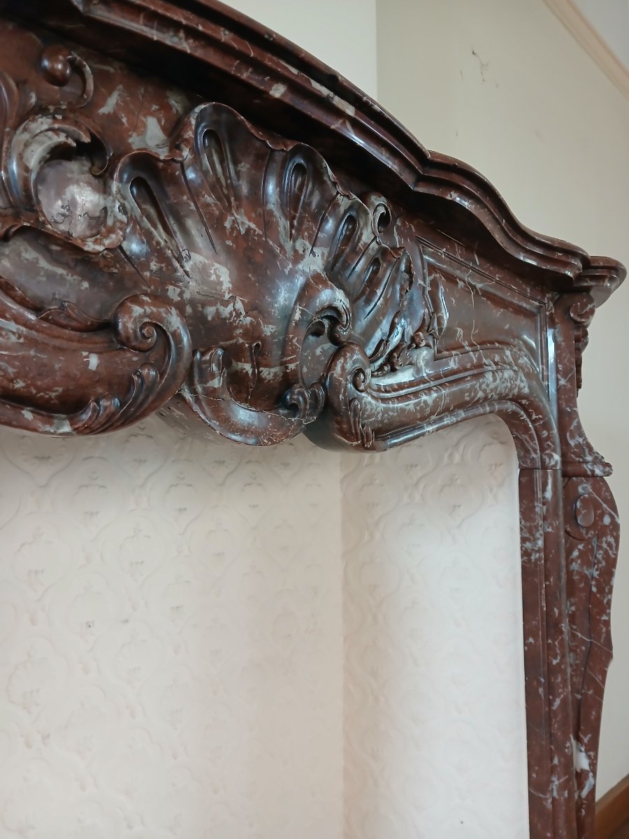 Cheminée Louis XV  marbre Belge, rouge profond et chaleureux, ca.1875-photo-3