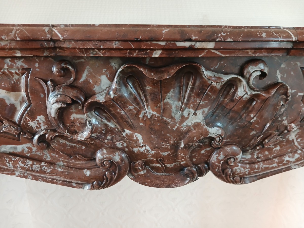 Cheminée Louis XV  marbre Belge, rouge profond et chaleureux, ca.1875-photo-4