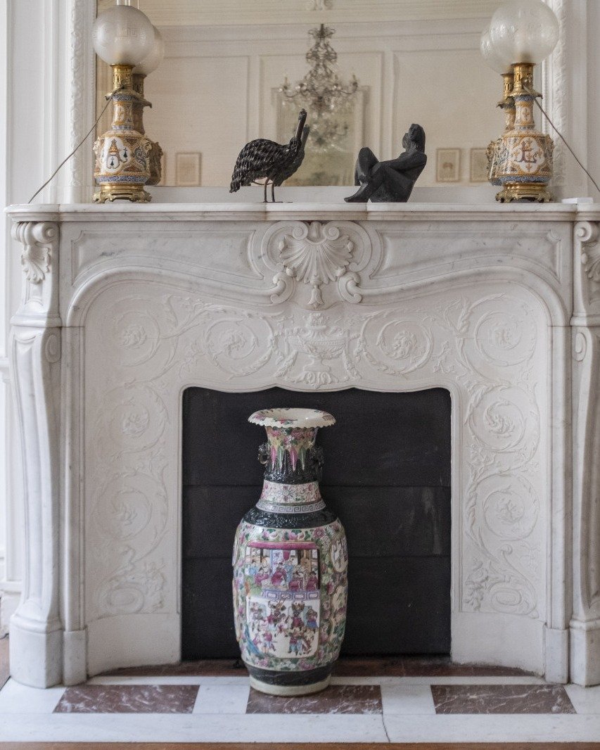Louis XV Style Fireplace Made Out Of Carrara-statué-photo-2