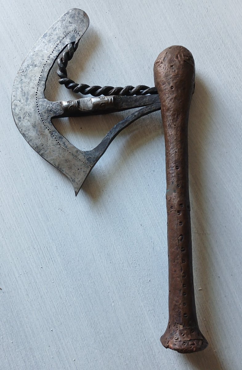 Tribal Prestige Axe Made Of Wrought Iron And Copper