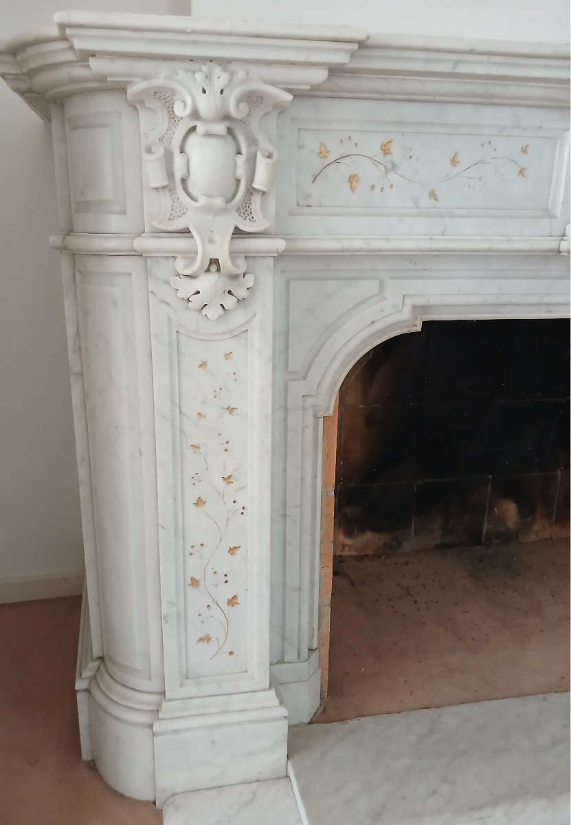 Cheminée en marbre de Carrara, ca. 1875-photo-3