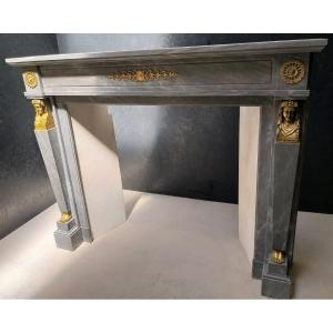 Empire II  Fireplace , Made Out Of The Highly Valued Blue Turquin Marble, Ca.1860