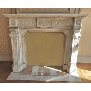 Napoleon III Fireplace In Carrara Marble, Ca.1865