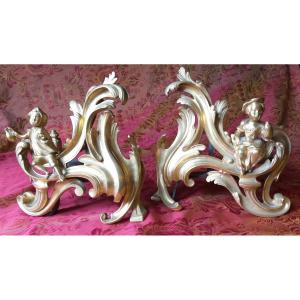 Chenets en bronze, style Louis XV, ca.1850