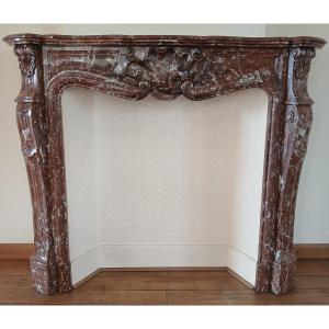 Magnificent Louis XV Mantel In Warm Deep Red Belgian Marble, Ca.1875