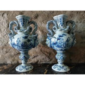 Original Pair Of Delft Vases
