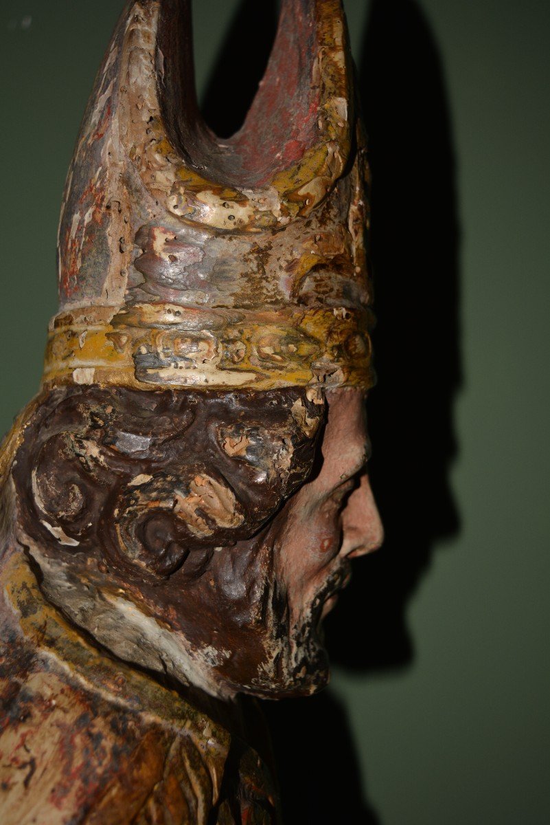 Mid-18th Century Wooden Bishop Figure-photo-7