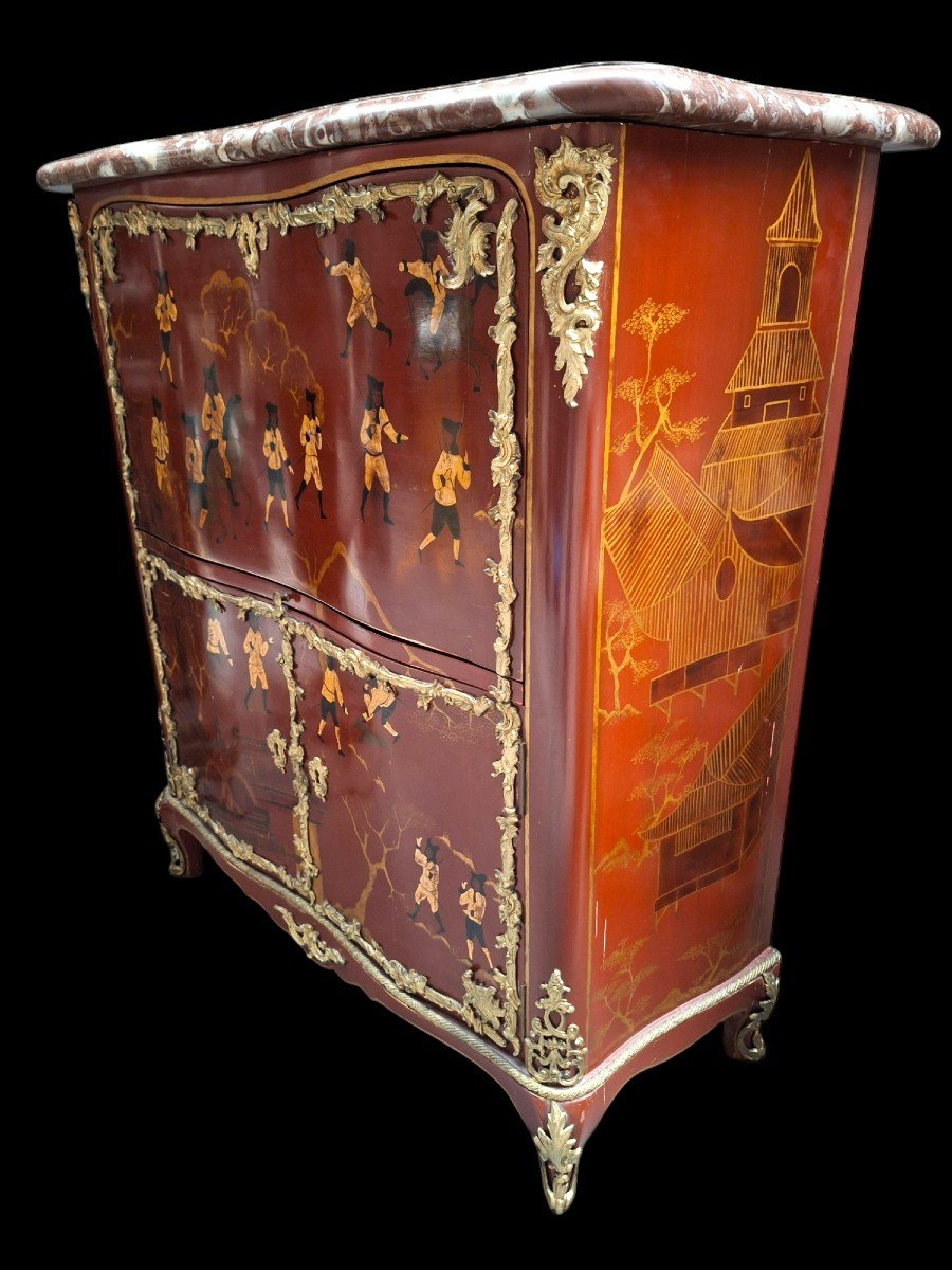 Secrétaire Chinoiserie Du 18ème Siècle En Laque Par Jacques Dubois (1694-1763)-photo-2