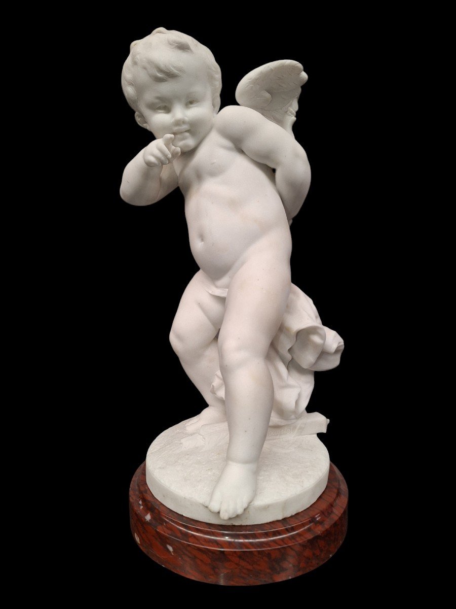 Very Beautiful Marble "cupido" Carved In Carrara Marble -photo-2
