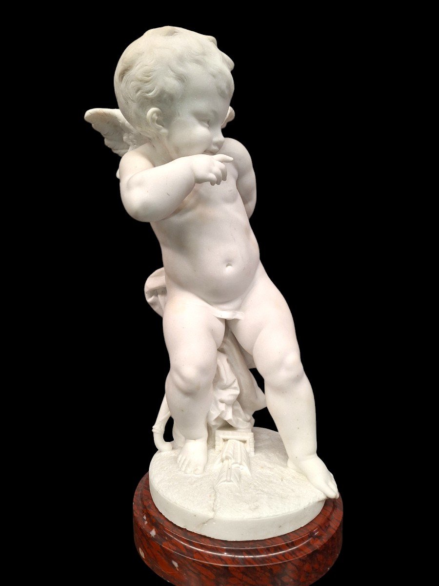 Very Beautiful Marble "cupido" Carved In Carrara Marble -photo-4