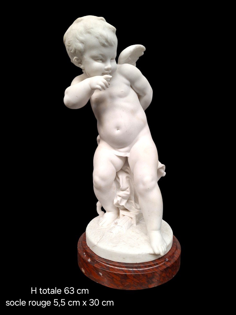 Very Beautiful Marble "cupido" Carved In Carrara Marble -photo-1