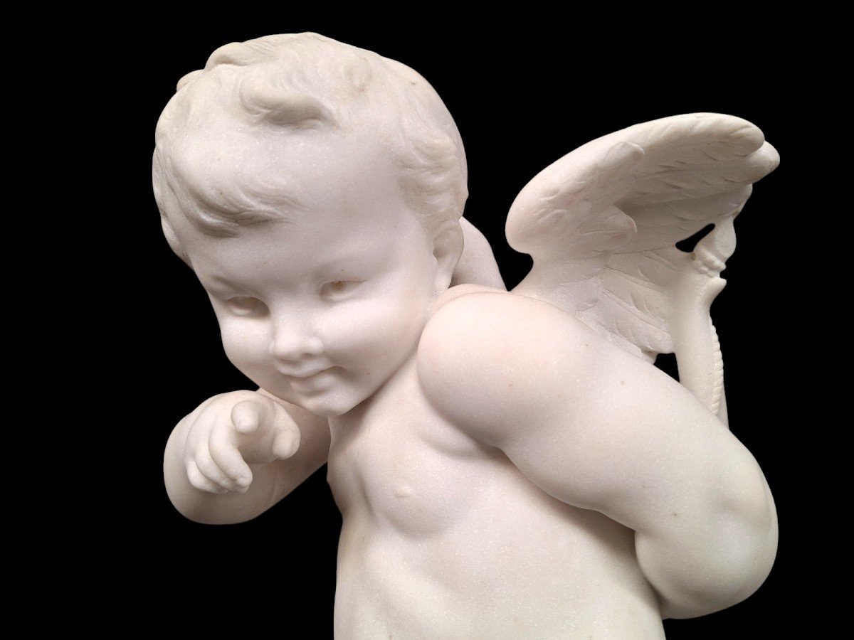 Very Beautiful Marble "cupido" Carved In Carrara Marble -photo-3