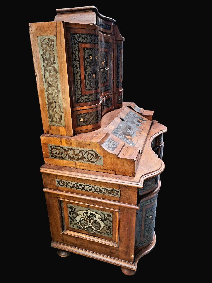 Bureau En Placage Et Incrustation d'étain.-photo-2