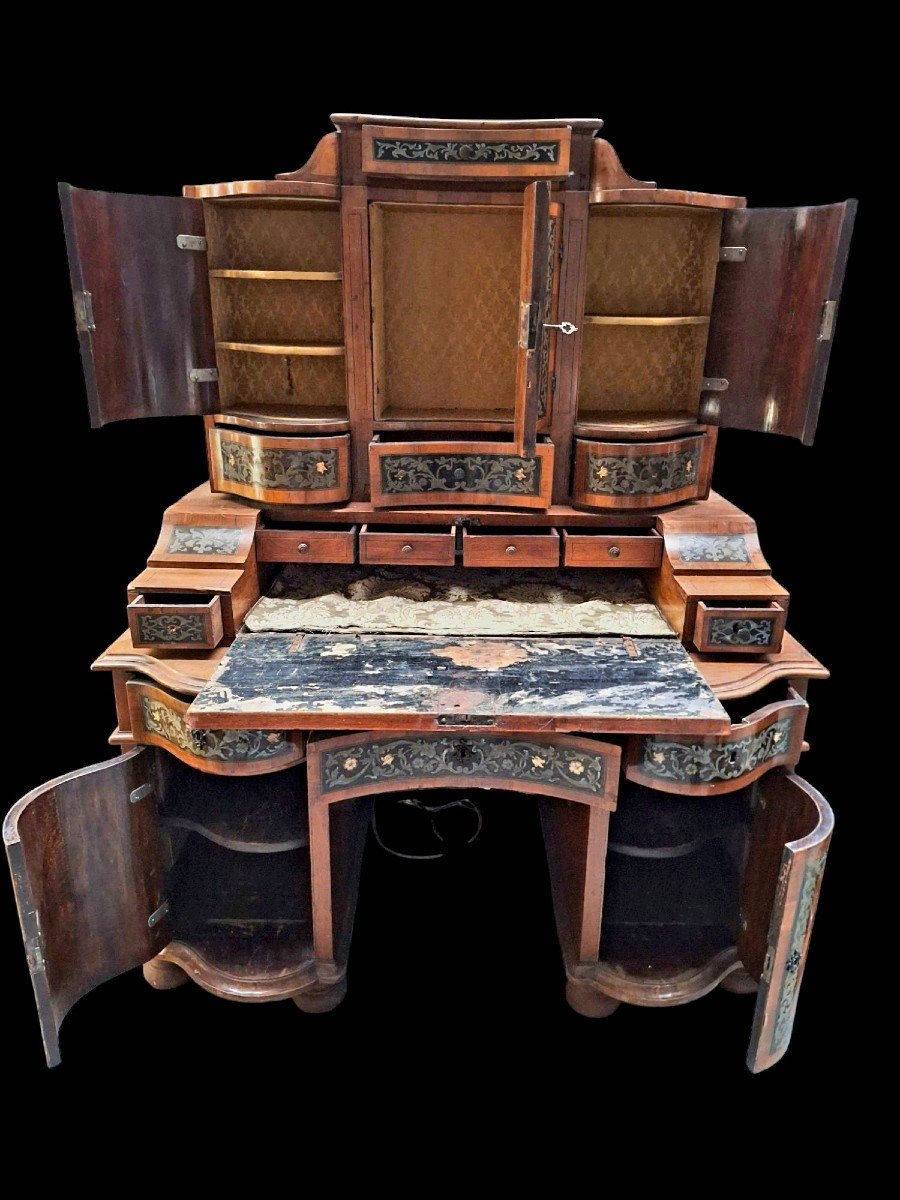 Bureau En Placage Et Incrustation d'étain.-photo-1