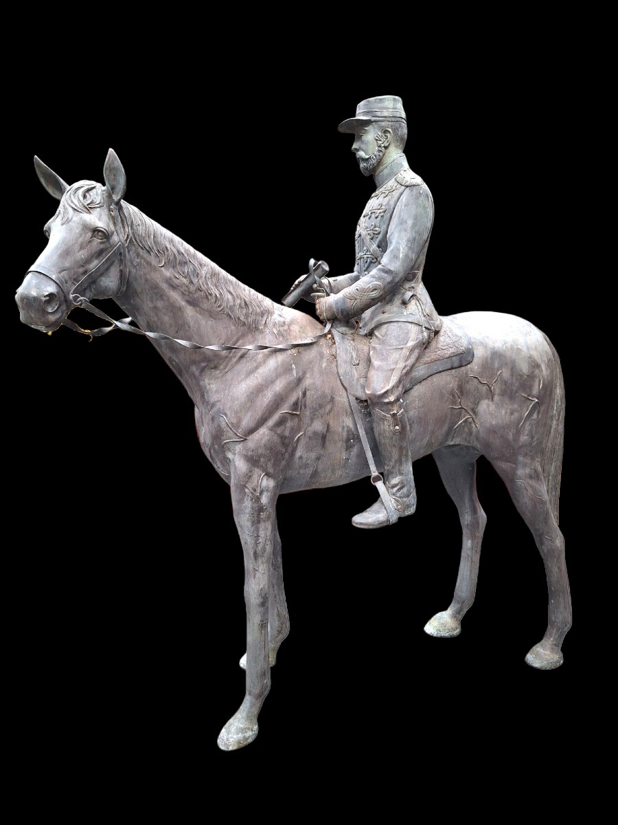 American Civil War Bronze Military Soldier On Horse