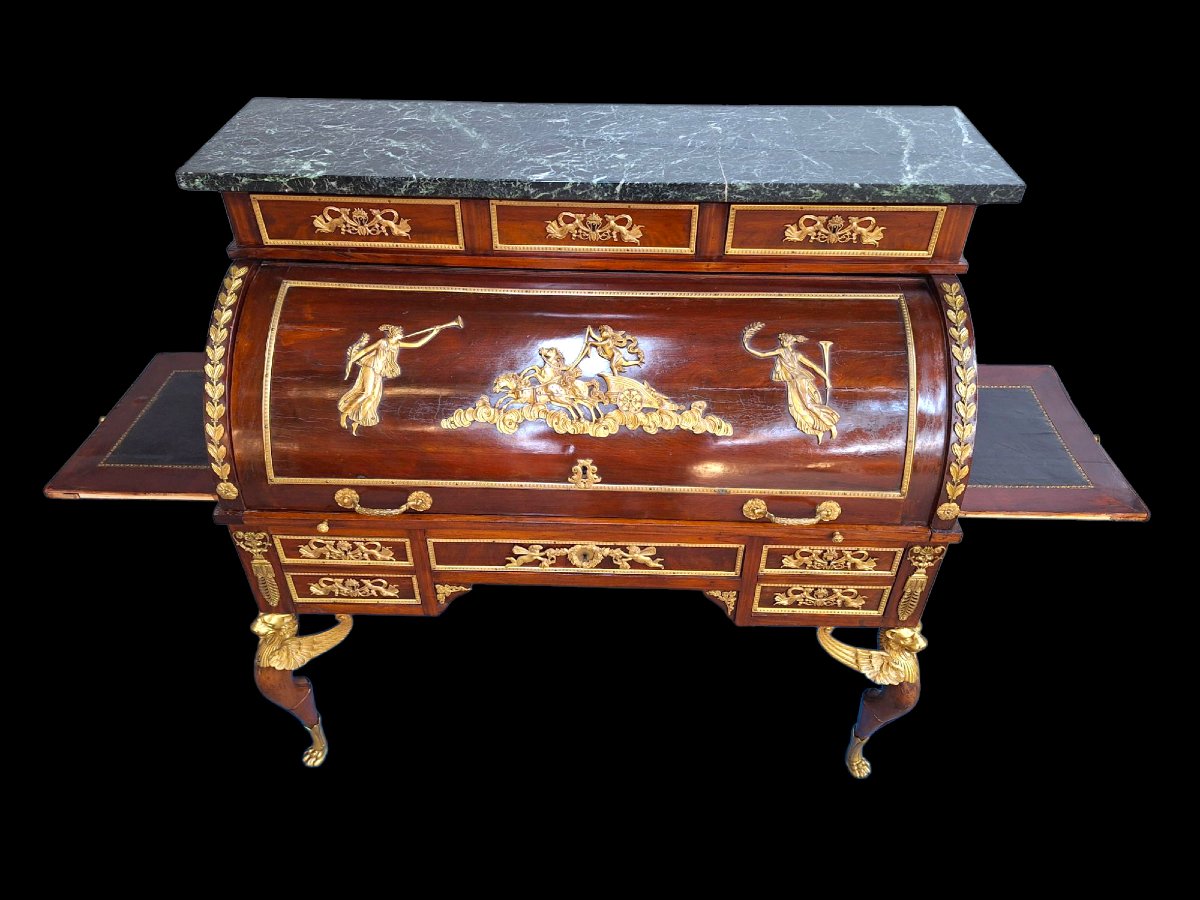 Cylinder Desk In The "empire" Style, Napoleon III Period -photo-3
