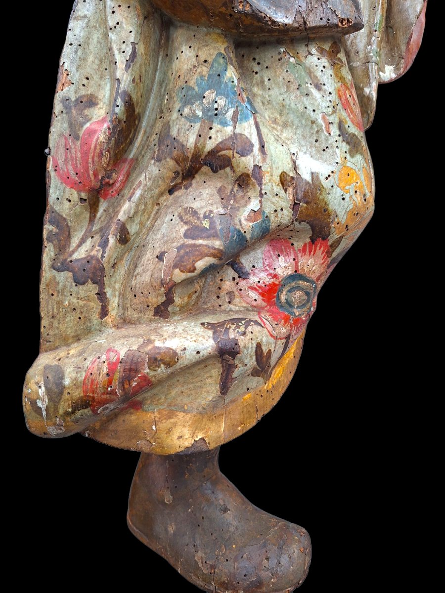 2 Carved Wooden Angels Polychrome -photo-4