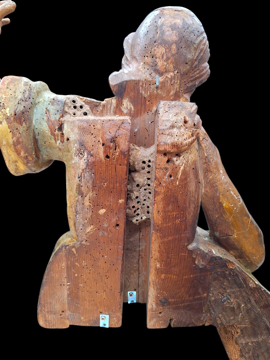 2 Carved Wooden Angels Polychrome -photo-6