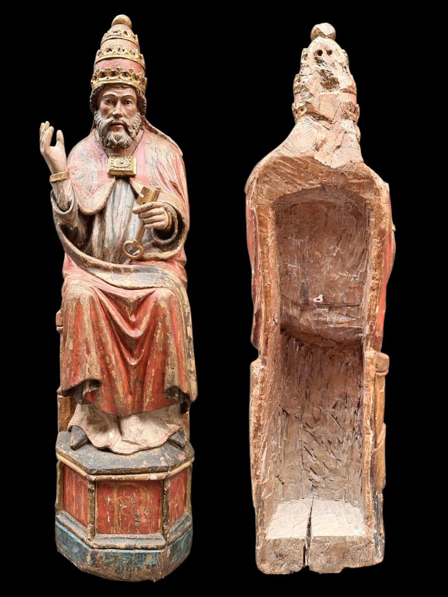 Large Wooden Statue Of Saint Peter On His Throne-photo-4