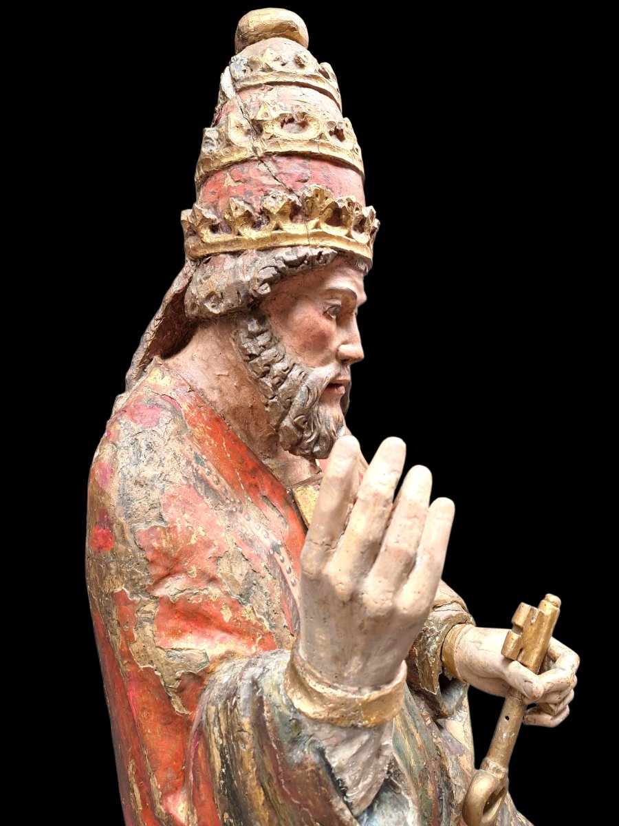 Large Wooden Statue Of Saint Peter On His Throne-photo-2
