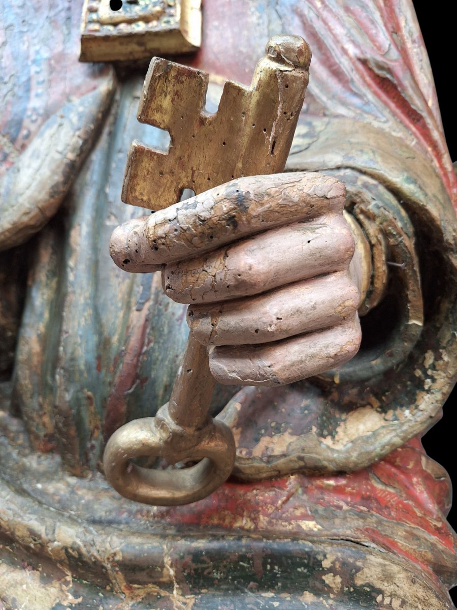 Large Wooden Statue Of Saint Peter On His Throne-photo-5