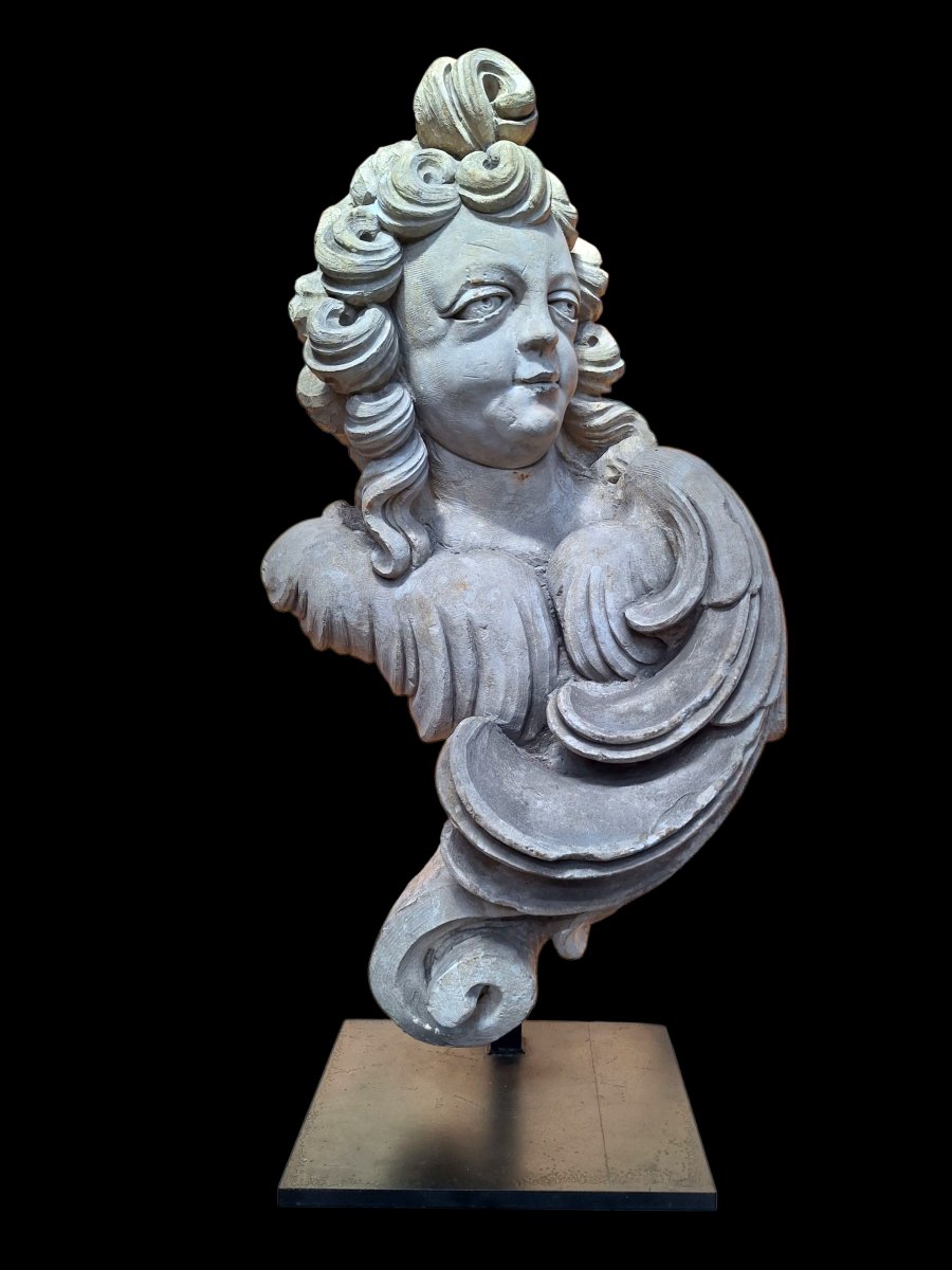 Paire de chérubins en pierre sculpté -photo-2