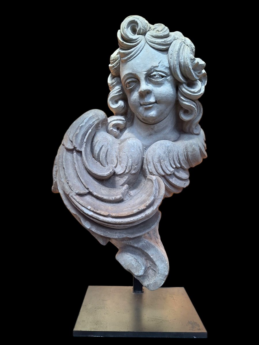 Paire de chérubins en pierre sculpté -photo-3