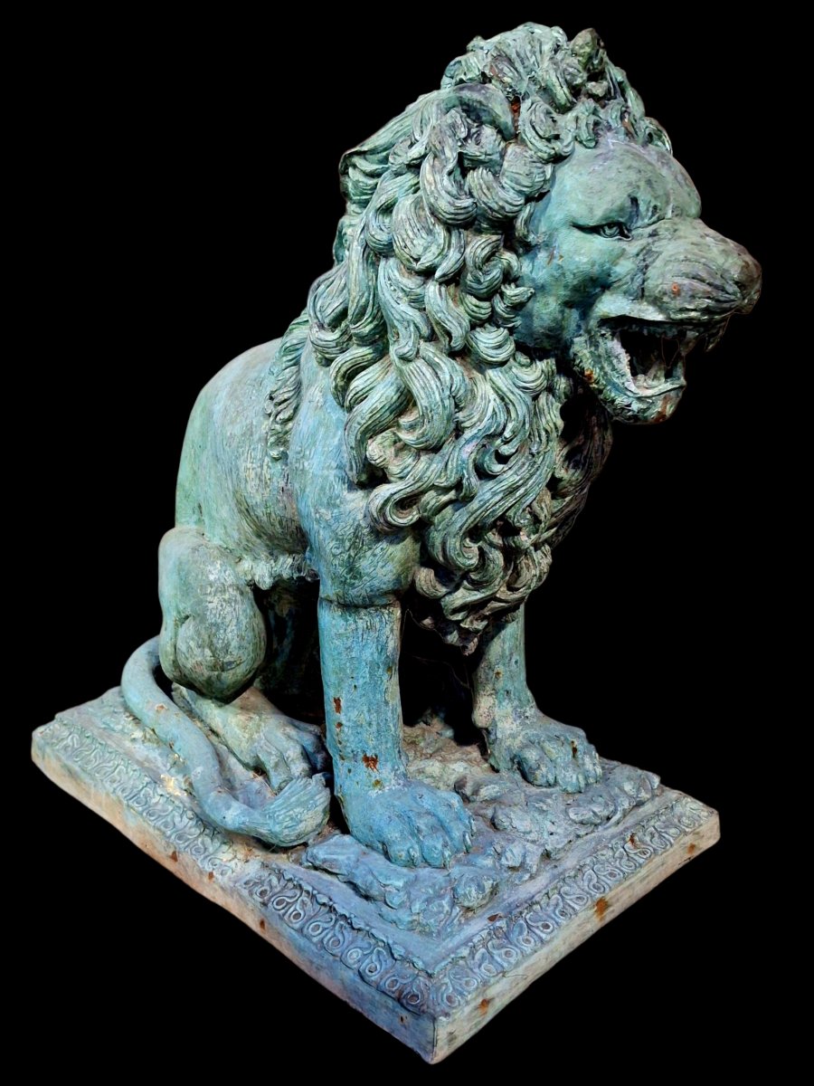 Paire de lions en bronze-photo-3