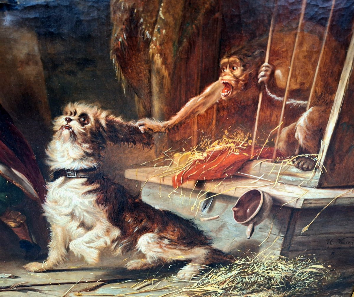 Singerie, Oil On Canvas, 19th Century -photo-4