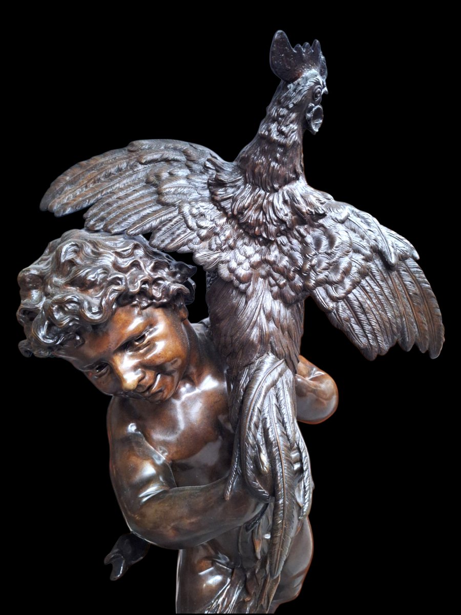 Sculpture en Bronze "Enfant au coq"-photo-1
