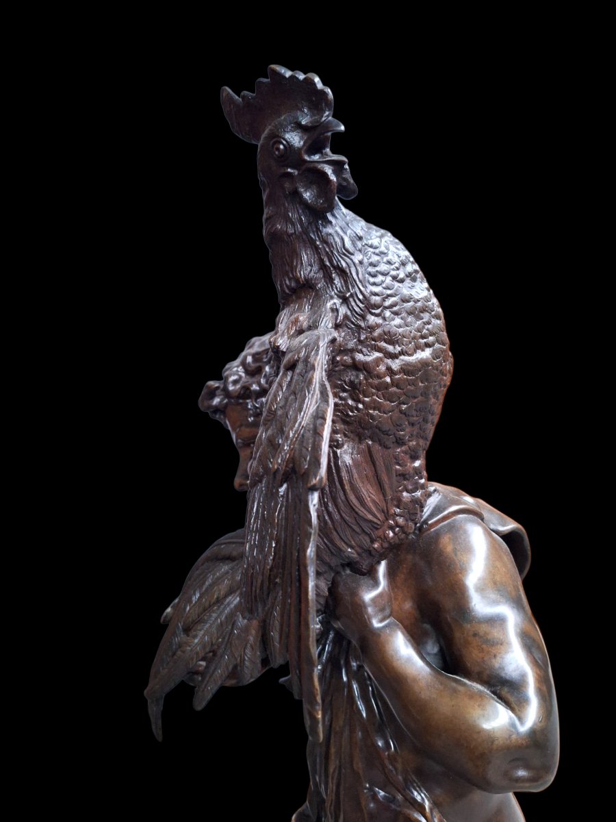 Sculpture en Bronze "Enfant au coq"-photo-3