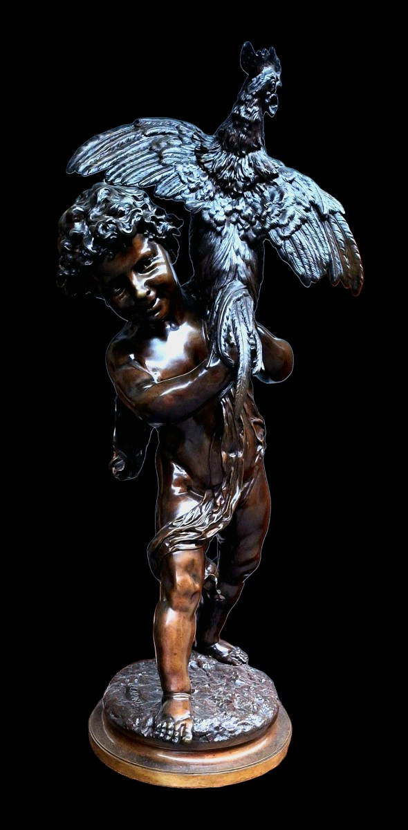 Sculpture en Bronze "Enfant au coq"