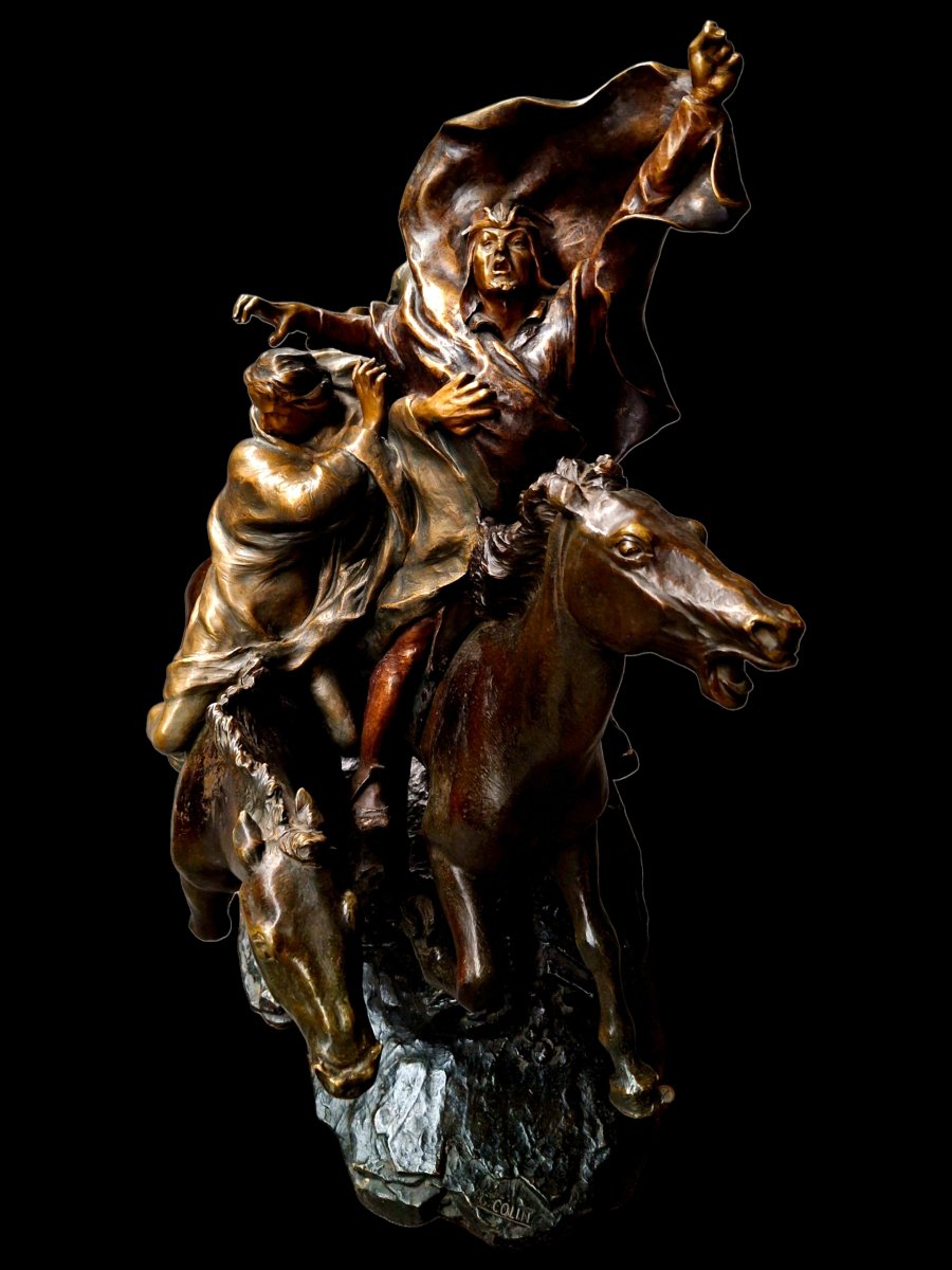 Sculpture en bronze "FAUST ET MEPHISTOPHÉLÈS À CHEVAL" -photo-2