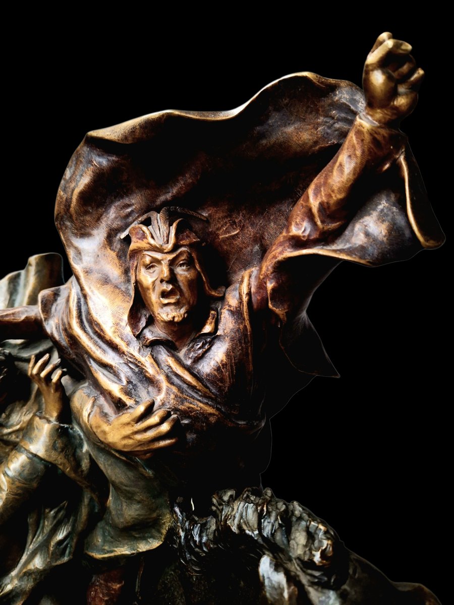 Sculpture en bronze "FAUST ET MEPHISTOPHÉLÈS À CHEVAL" -photo-4