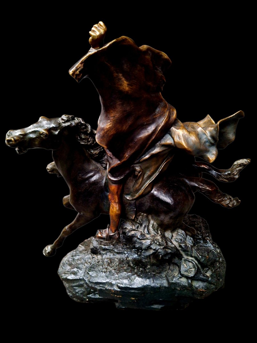 Sculpture en bronze "FAUST ET MEPHISTOPHÉLÈS À CHEVAL" -photo-2