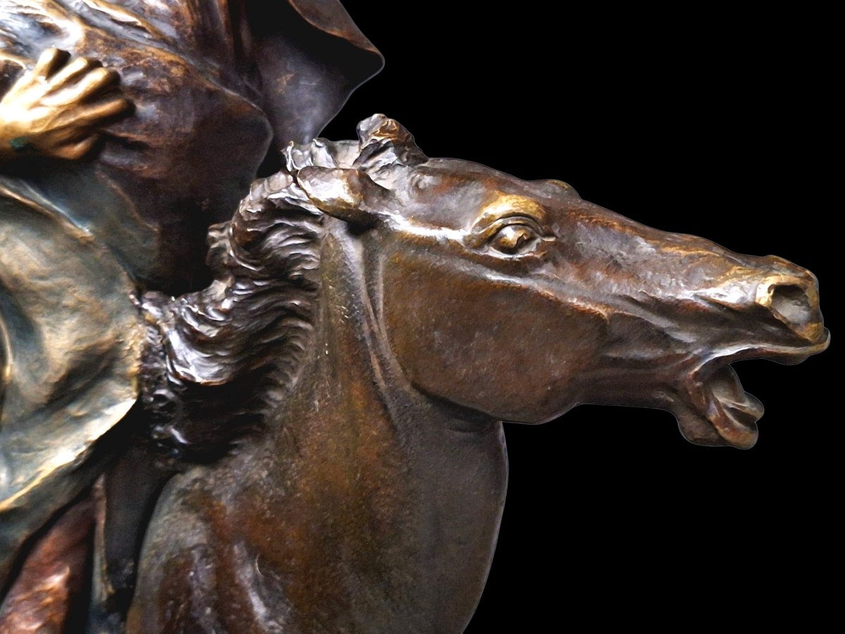 Sculpture en bronze "FAUST ET MEPHISTOPHÉLÈS À CHEVAL" -photo-5