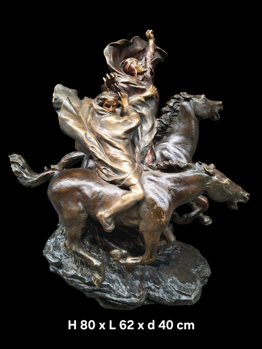 Sculpture en bronze "FAUST ET MEPHISTOPHÉLÈS À CHEVAL" -photo-7