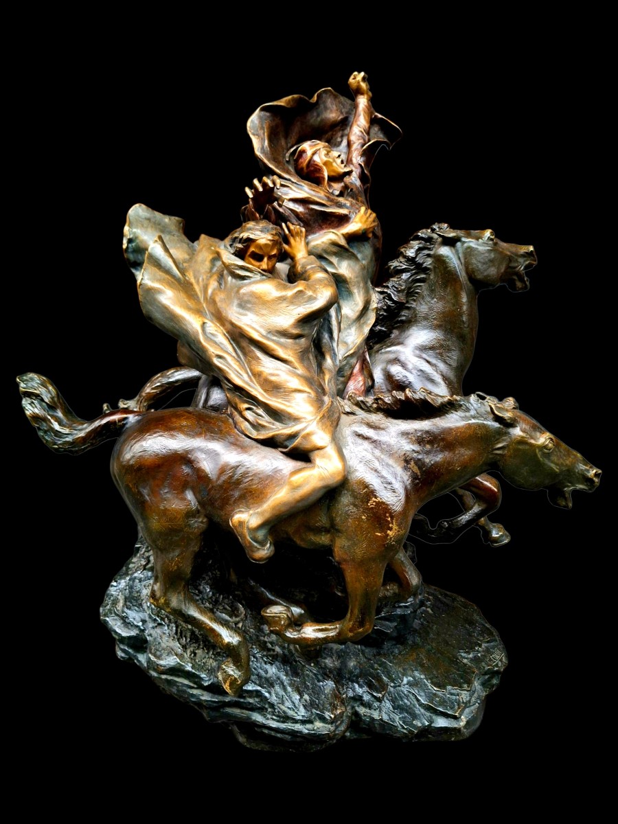 Sculpture en bronze "FAUST ET MEPHISTOPHÉLÈS À CHEVAL" 