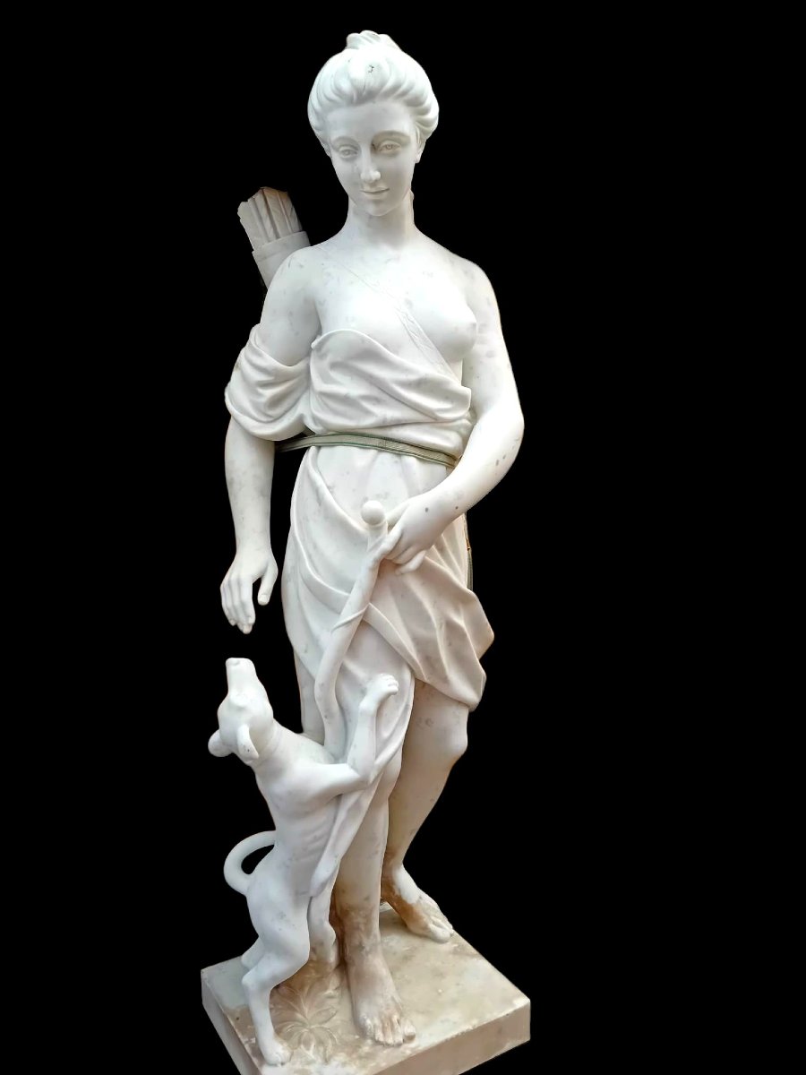 Paire de statues en marbre blanc de carrare.-photo-4