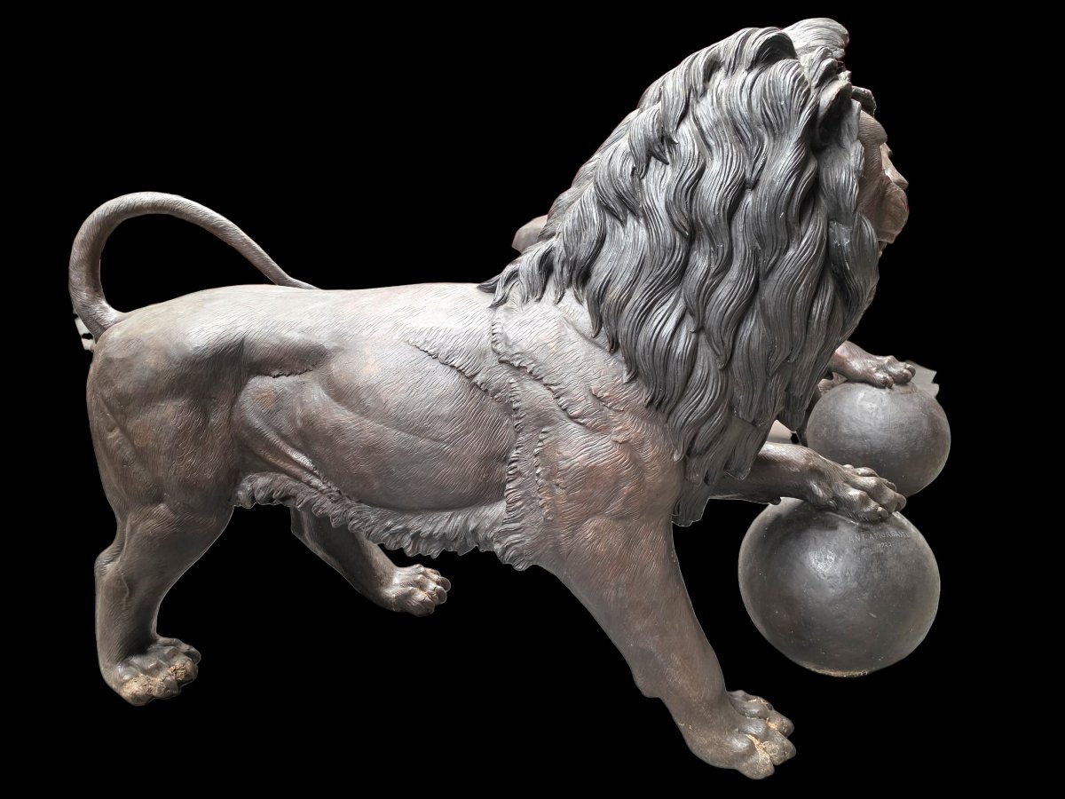 Une paire de lions Medici en bronze-photo-5