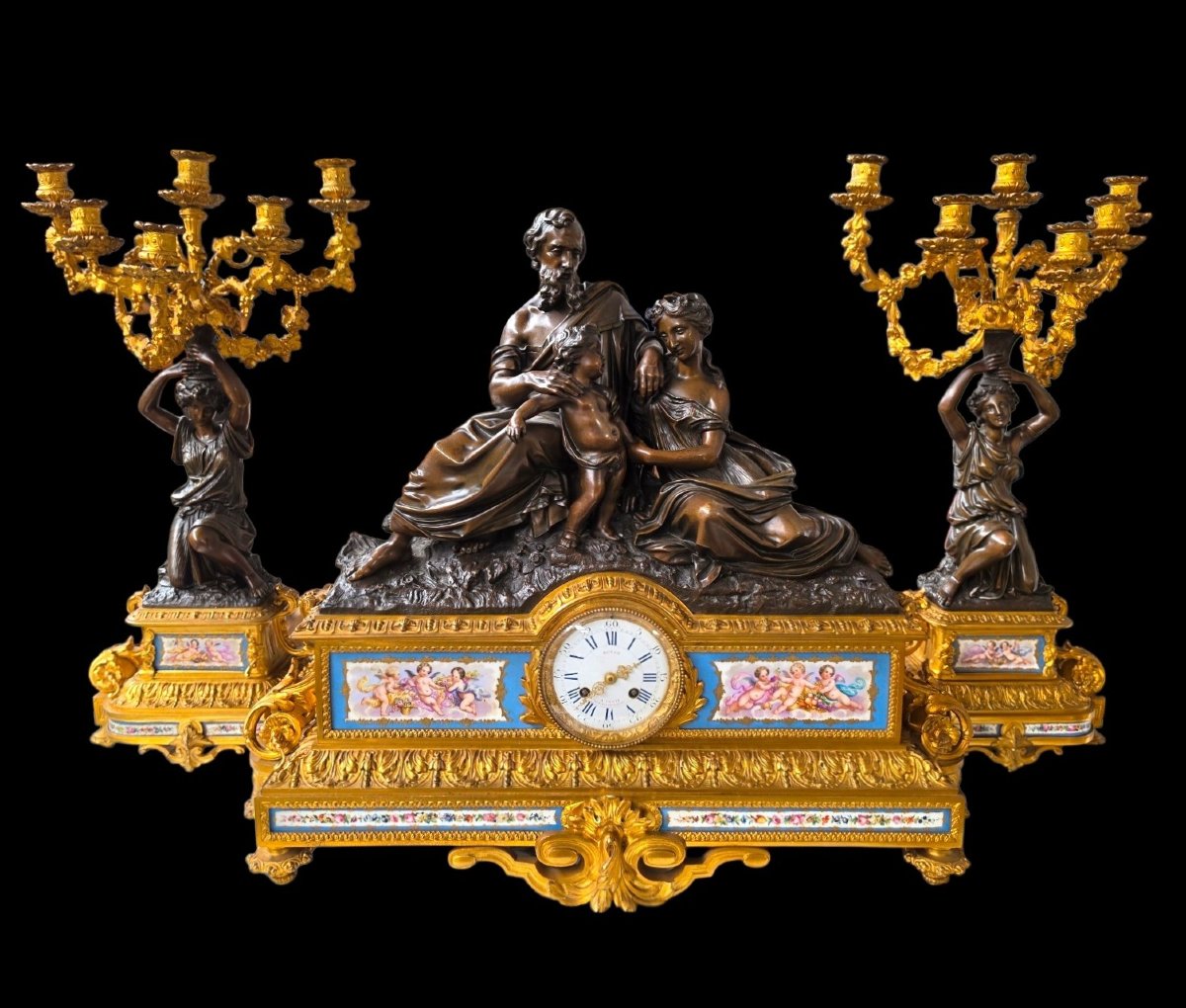 Garniture de cheminée en bronze doré 